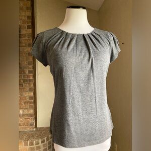 Worthington Grey Blouse with Pleated Neckline Size Petite Medium